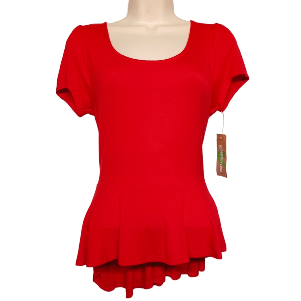 DREAM OUT LOUD SELENA GOMEZ Red Stretchy Peplum Short Sleeve Top X-Large NWT